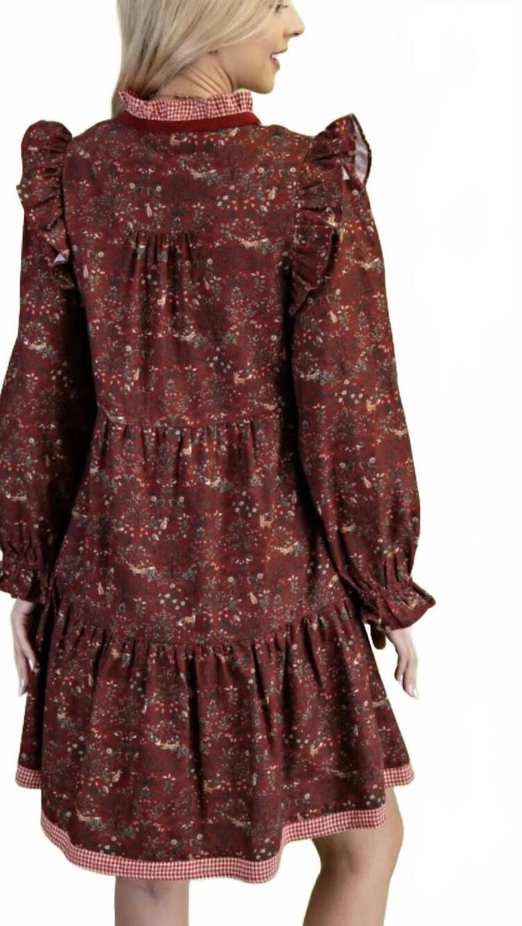NEW GIGIO vintage woodland print tiered dress in brick mix - Picture 2 of 2